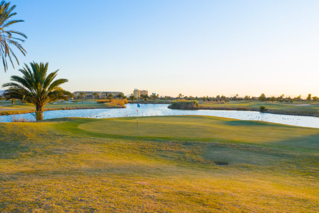 Hole with lake in background at La Serena Golf Course