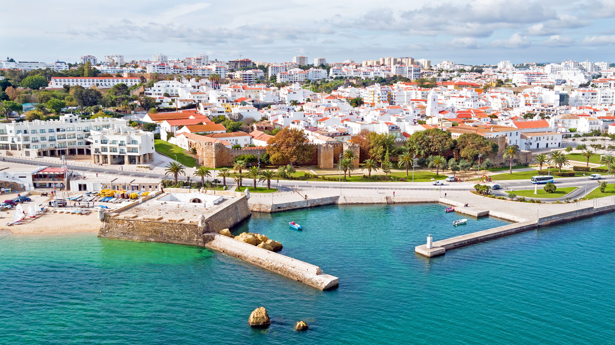 overview picture of the town and port of of Lagos in Portugal