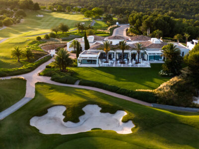 Aerial view of the exterior of Las Colinas Residences