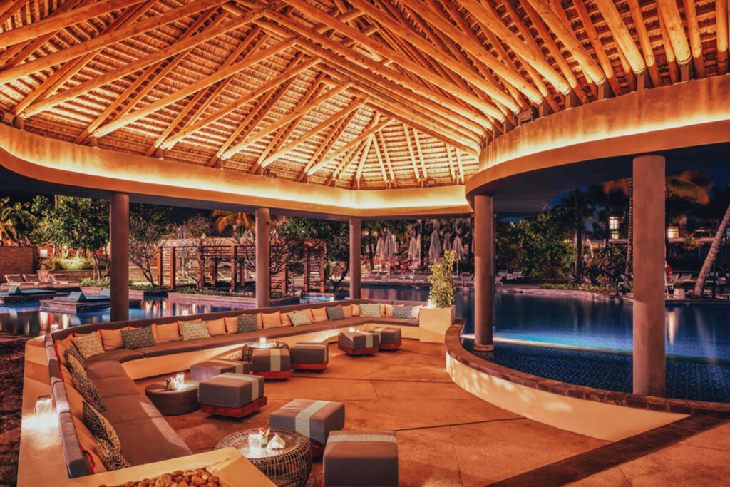 Covered outdoor seating by pool at Long Beach (Sunlife Resort)