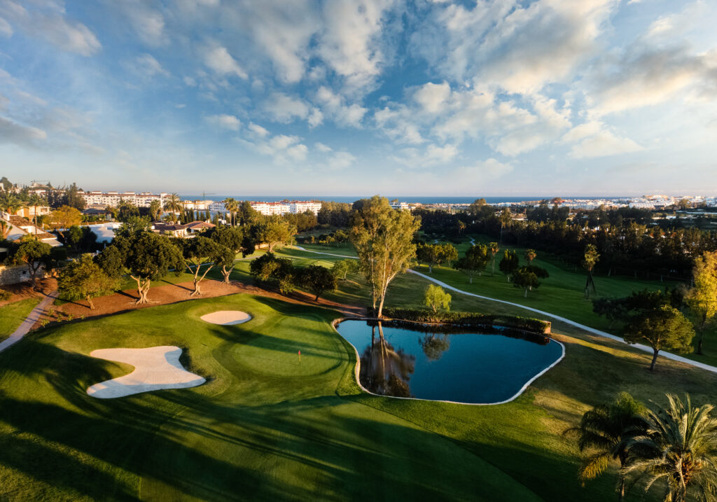 Hole with water hazard and bunkers at Los Naranjos Golf Course