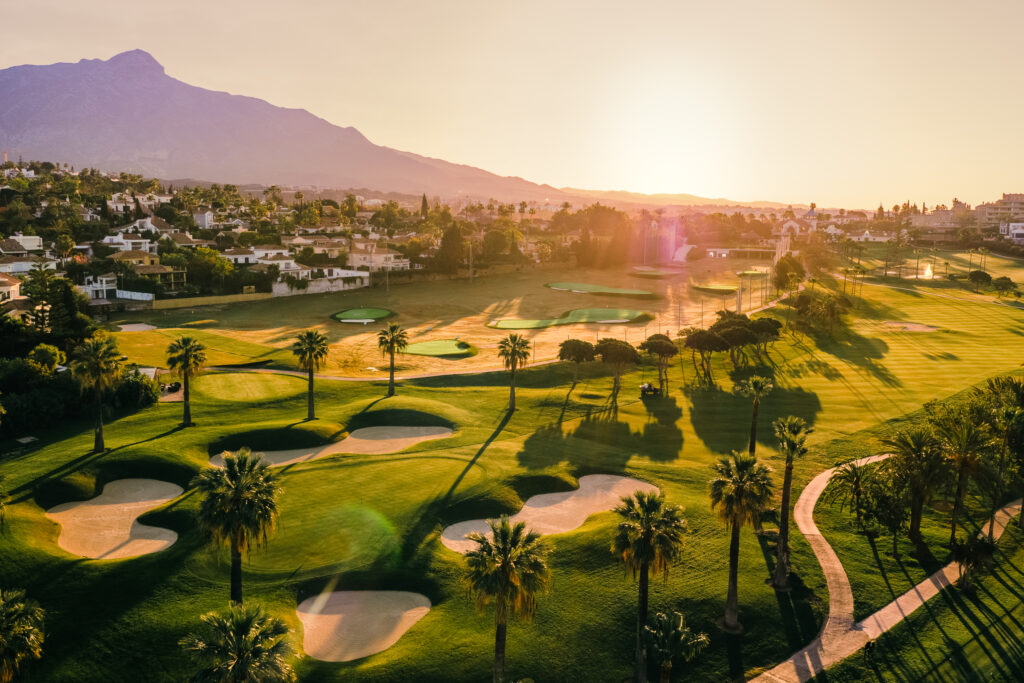 Aerial view of Los Naranjos Golf Course with bunkers