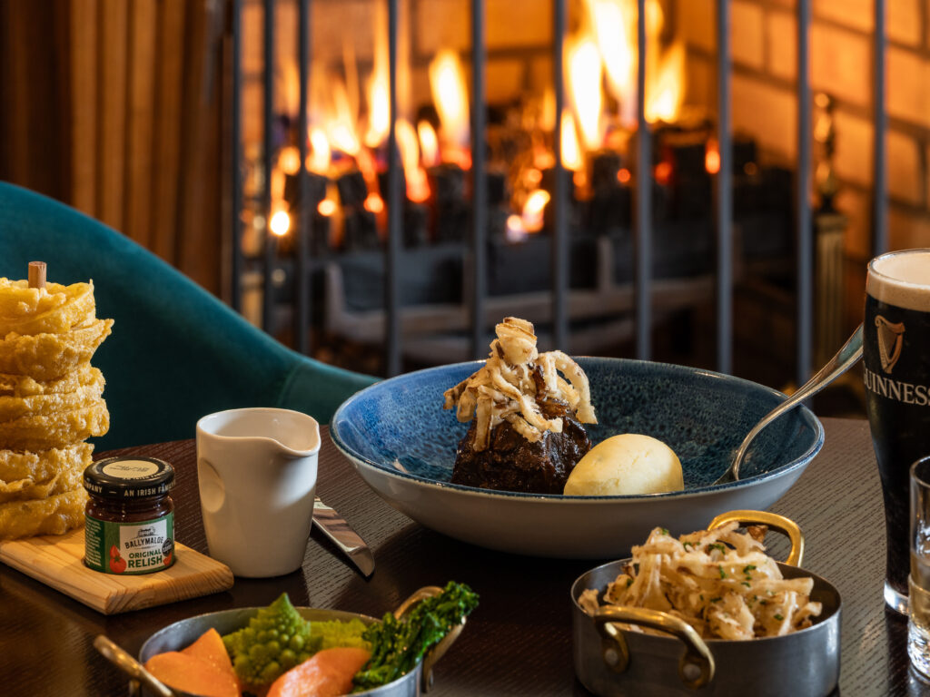 Food served at Lough Erne Resort next to the fireplace