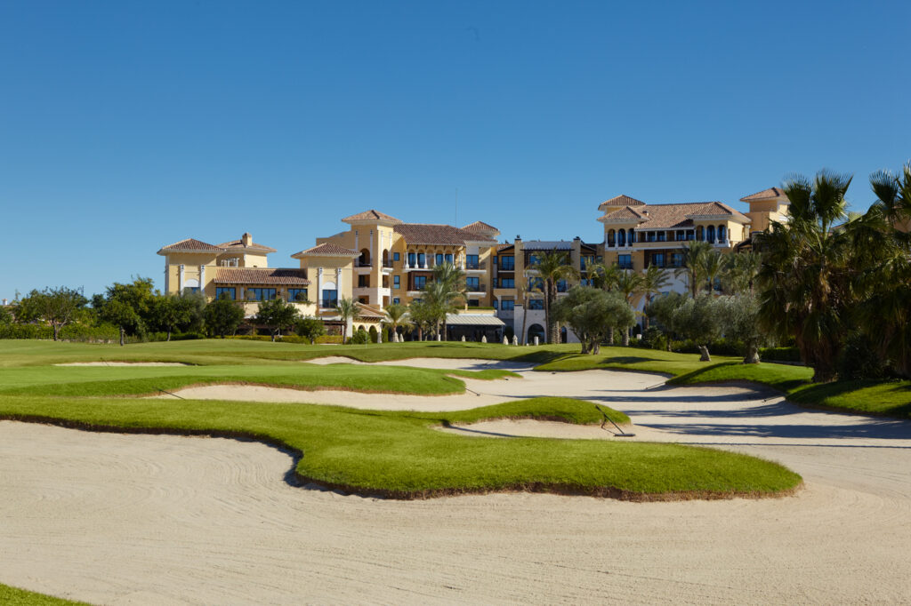 Bunker with building in background at Mar Menor Golf Course