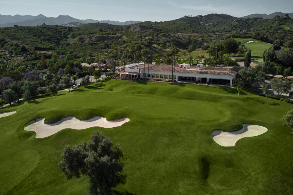 Aerial view of the fairway and country club at Marbella Golf & Country Club