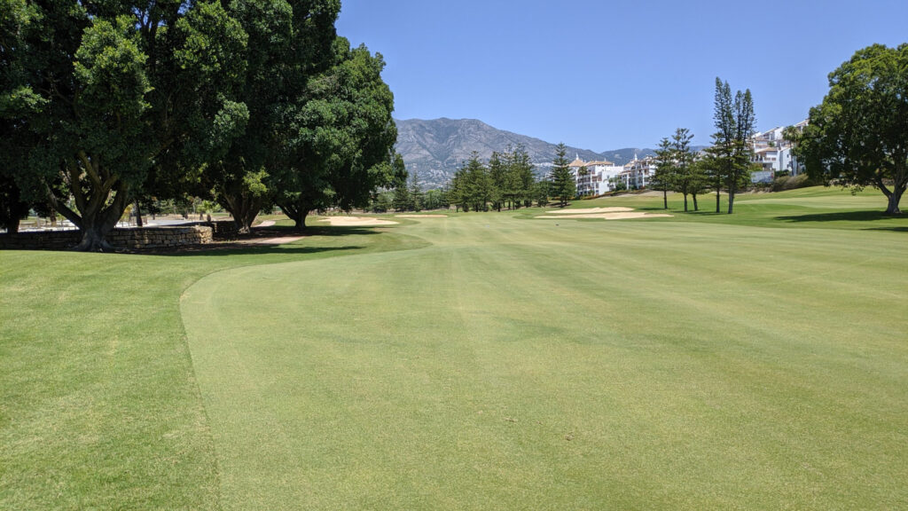 Fairway with trees and bunkers at Mijas Los Lagos Golf Course