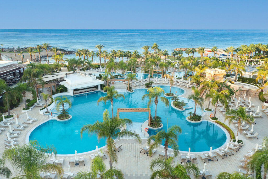 Aerial view of outdoor pool at Olympic Lagoon Hotel