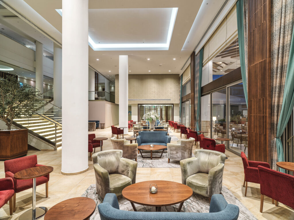 Communal seating area at Olympic Lagoon Hotel