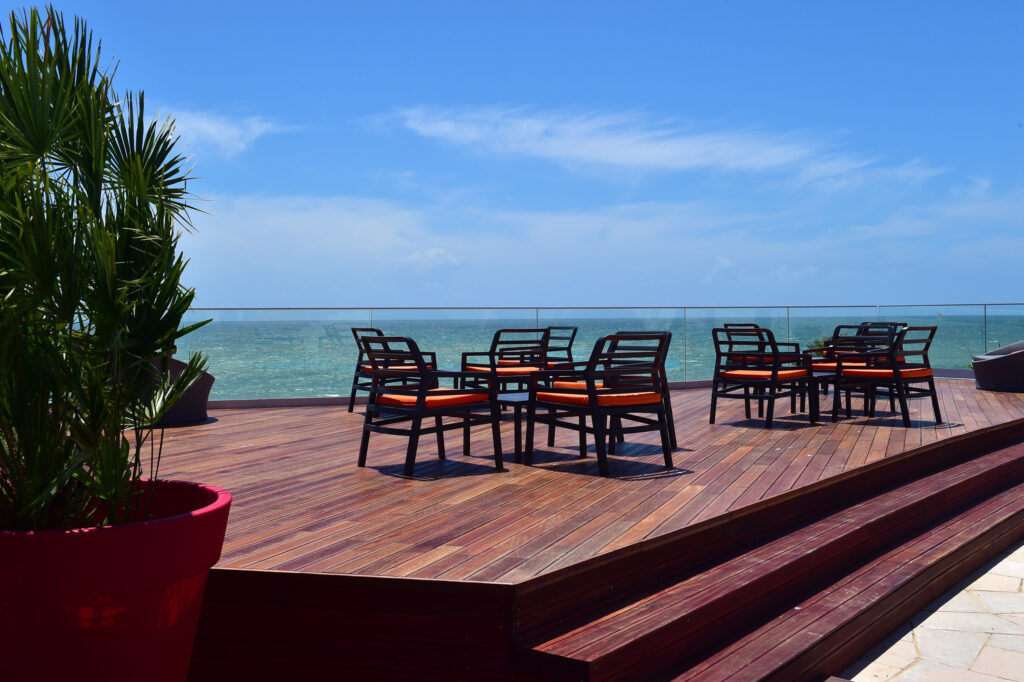 Outdoor deck with seating at Pestana Alvor Praia