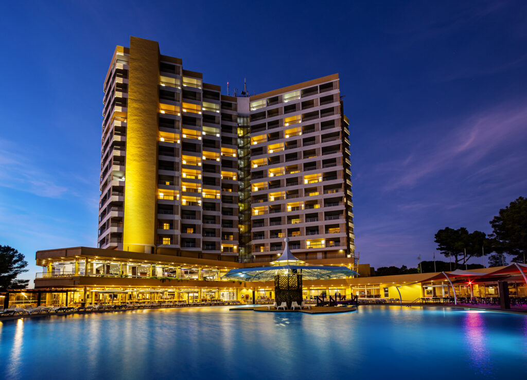 Outdoor view of the Pestana Delfim at night