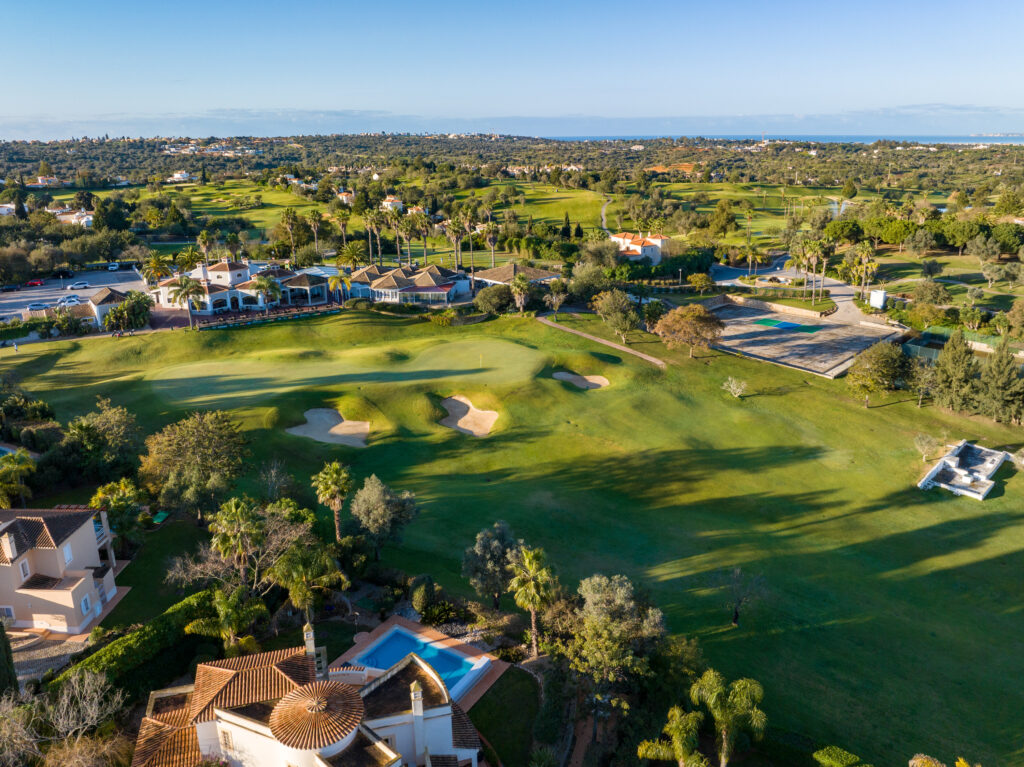 Aerial view of the fairway with buildings around at Gramacho Golf Course