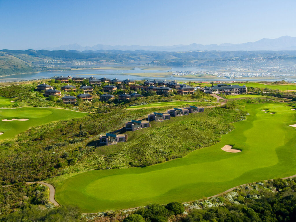 Aerial view of Pezula Hotel and golf course