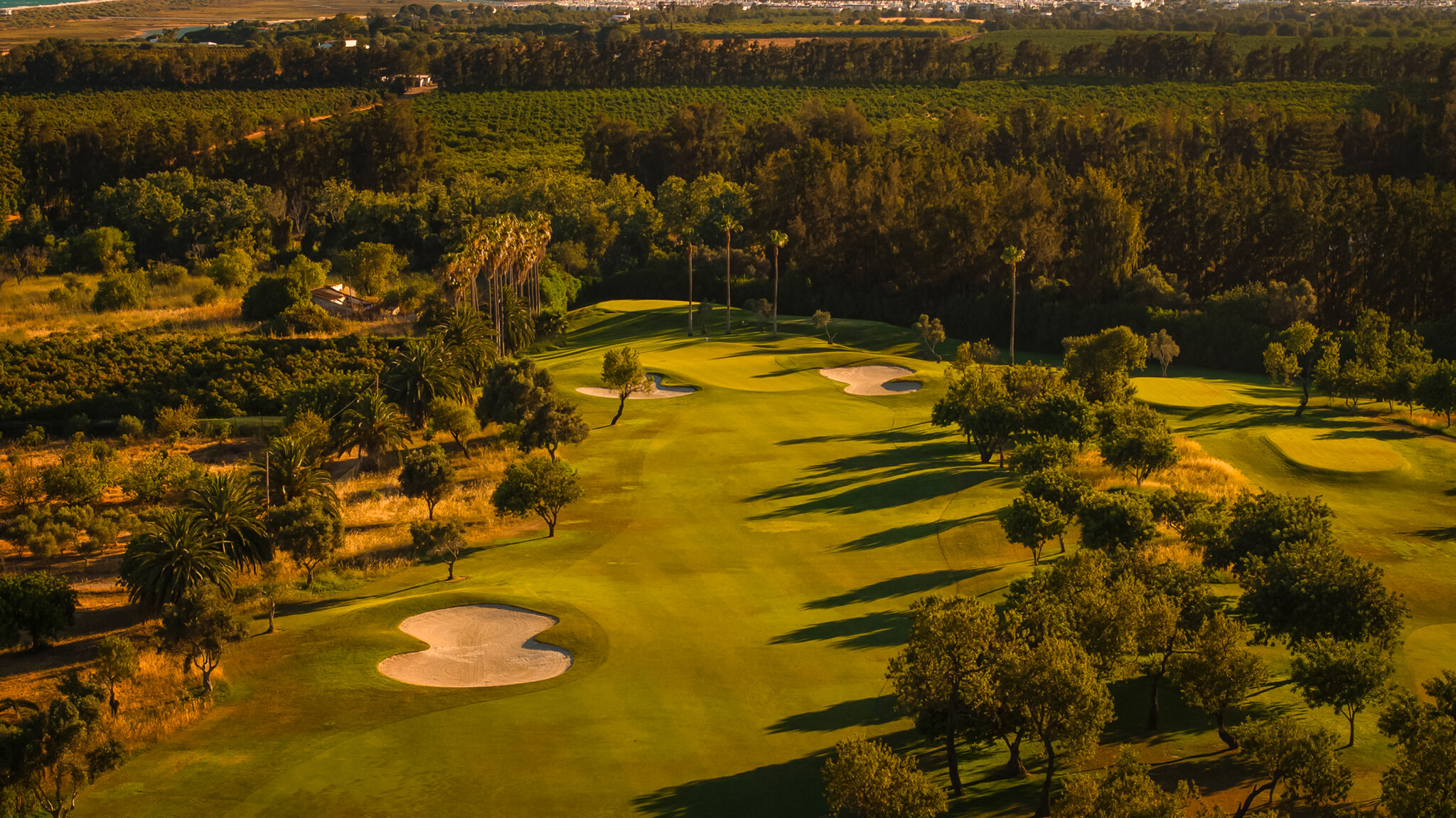 Aerial view of the fairway with bunkers and trees surrounding at Quinta da Ria Golf Course