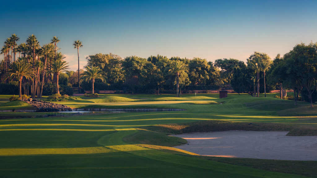 Fairway with bunker and trees in the background at Real Club Sevilla Golf