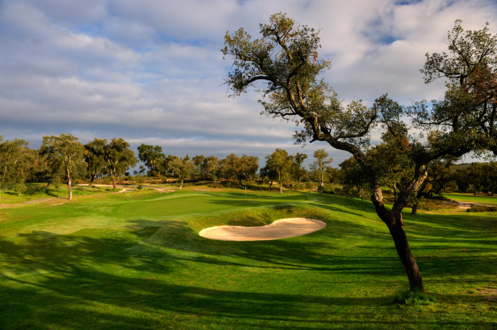 Fairway with bunker and trees around at Ribagolfe Oaks Golf Course