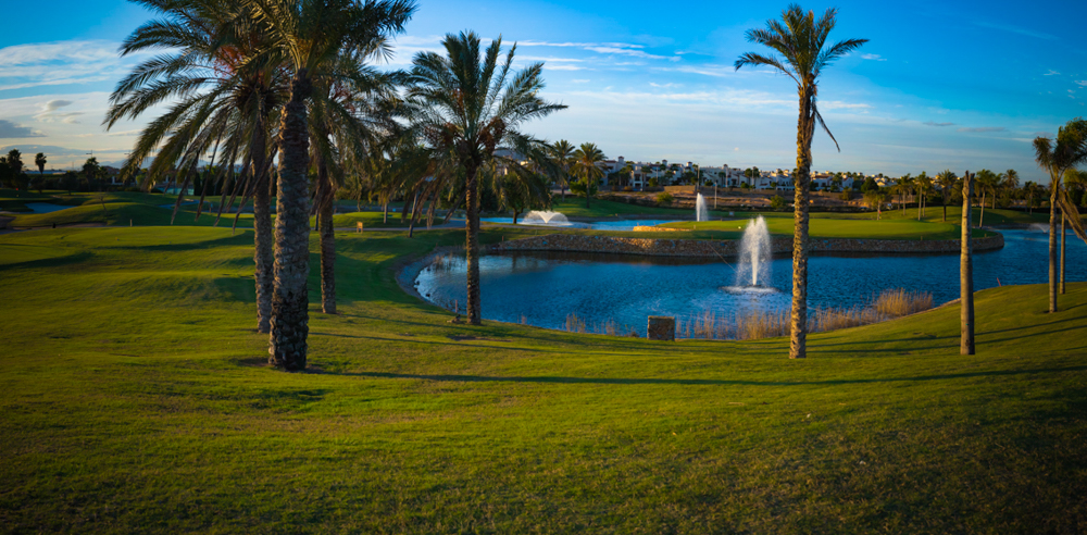 Lake on fairway with trees at Roda Golf Course