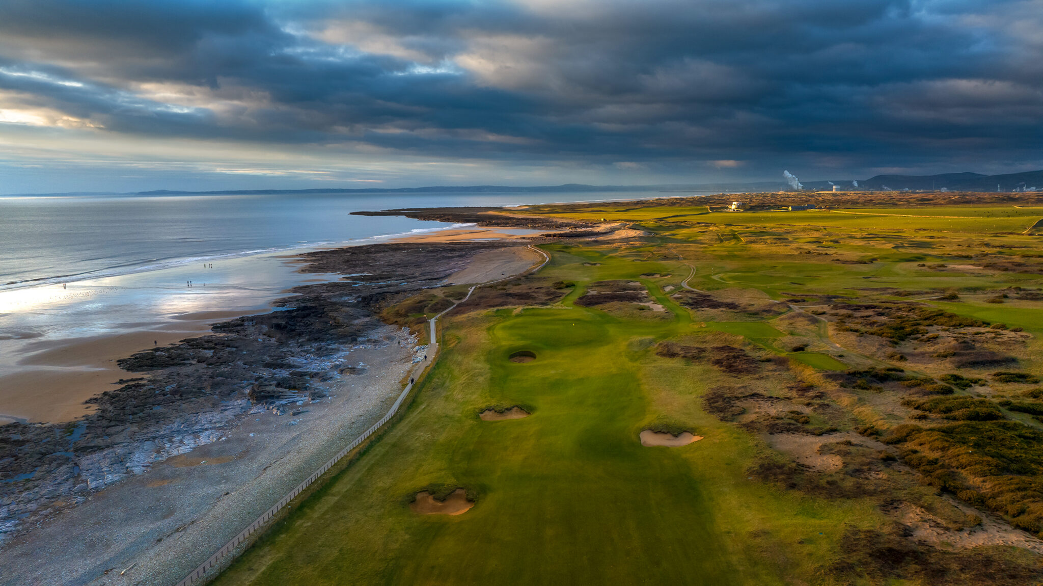 Aerial view of Royal Porthcawl and the beach