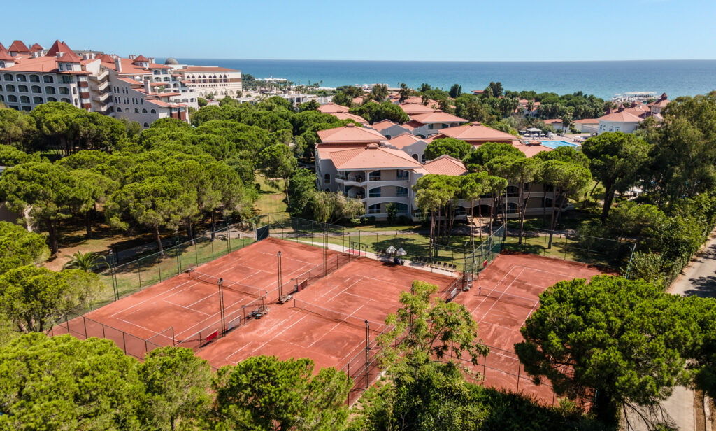 Aerial view of tennis courts at Sirene Belek Hotel