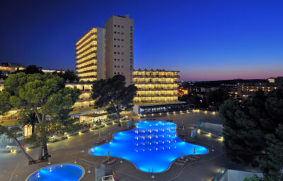 Aerial view of outdoor pool and exterior of Sol Barbados