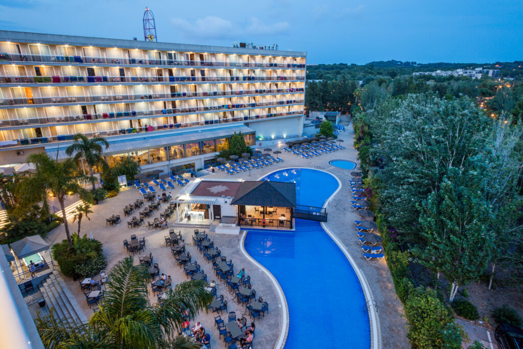 Outdoor pool at Sol Costa Daurada at night