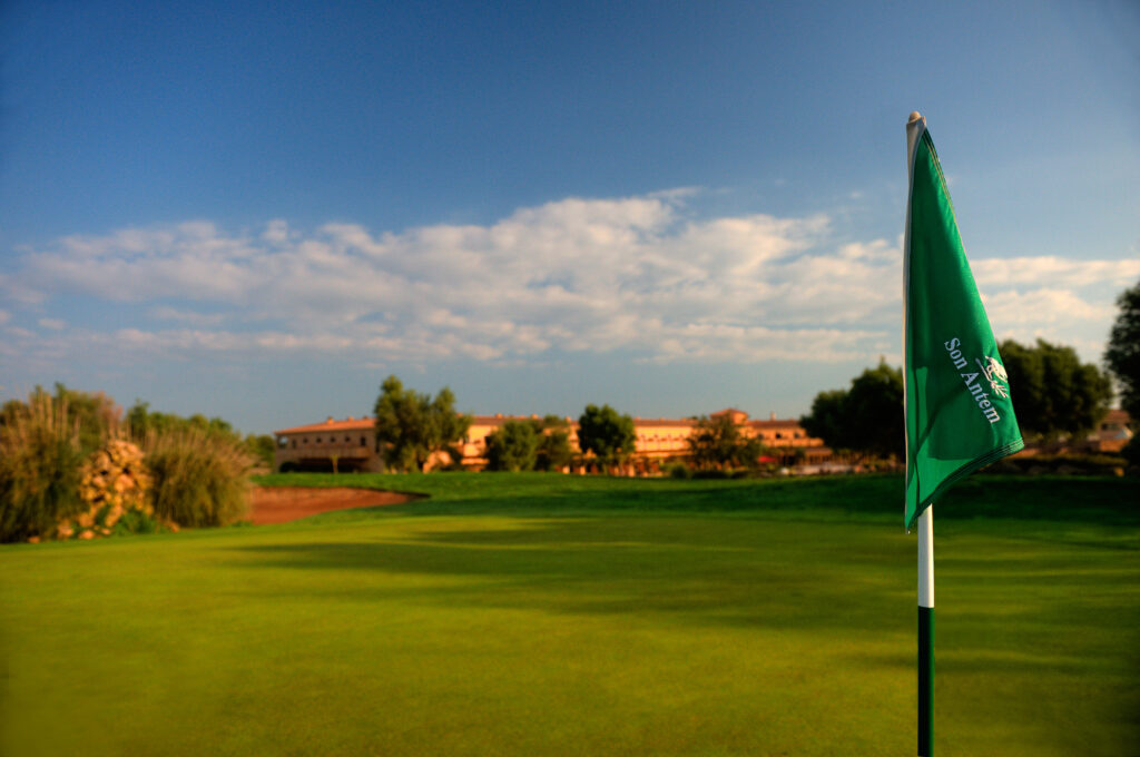 Green Son Antem - East Course flag with building in background