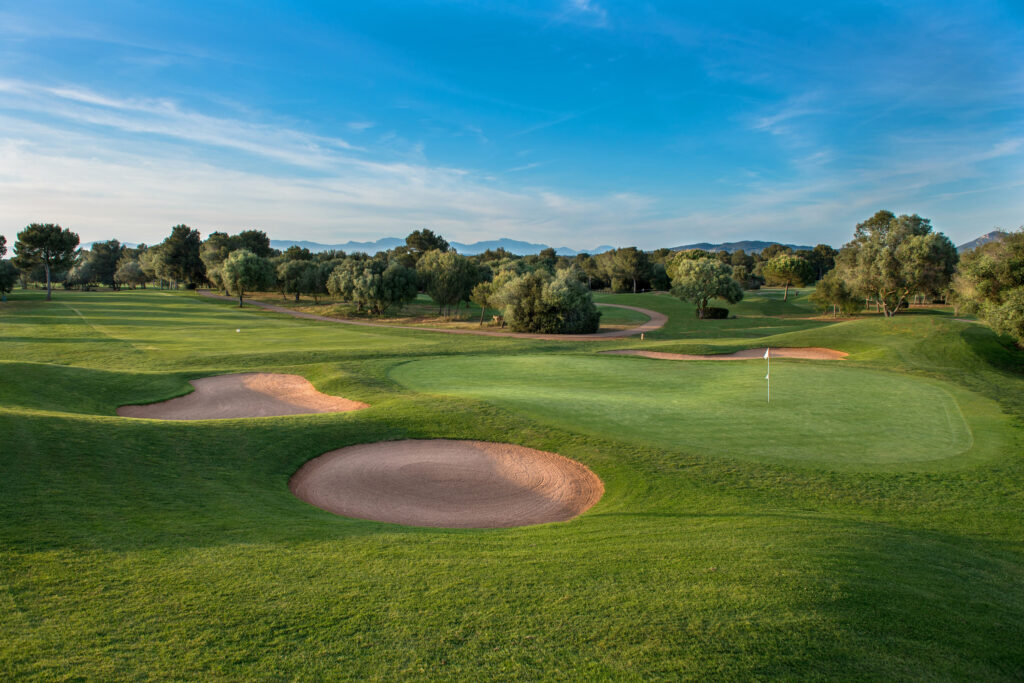 Hole with bunkers with trees in background at Son Antem - West Course