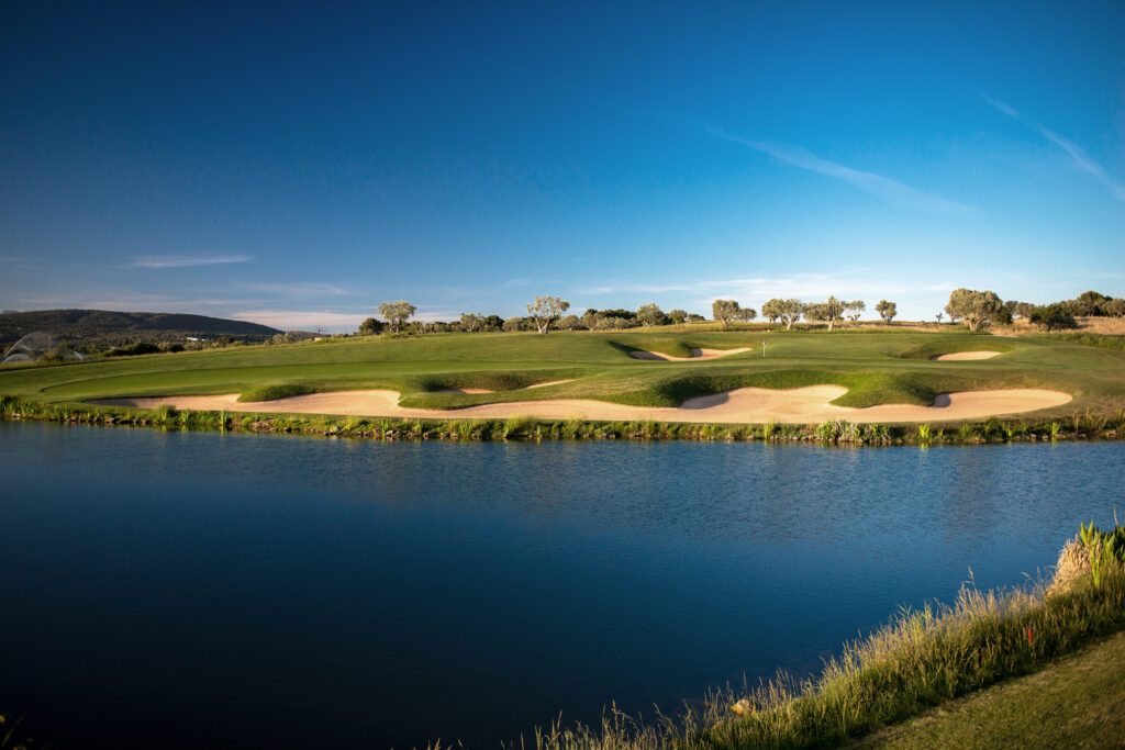 Lake on fairway with bunkers at Son Gual Golf Course