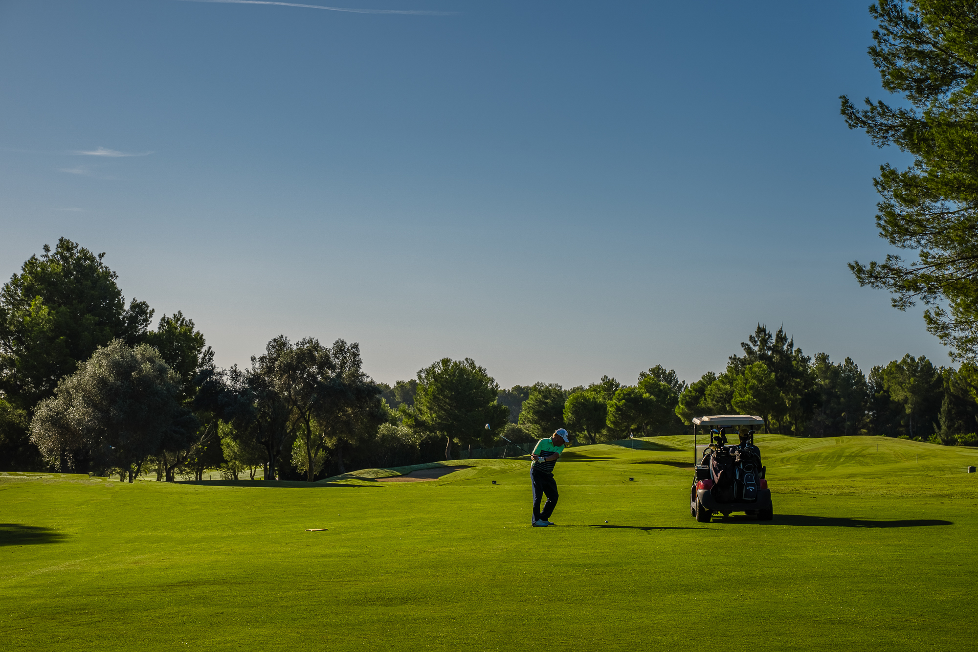 Person playing golf at Son Quint Golf Course with buggy