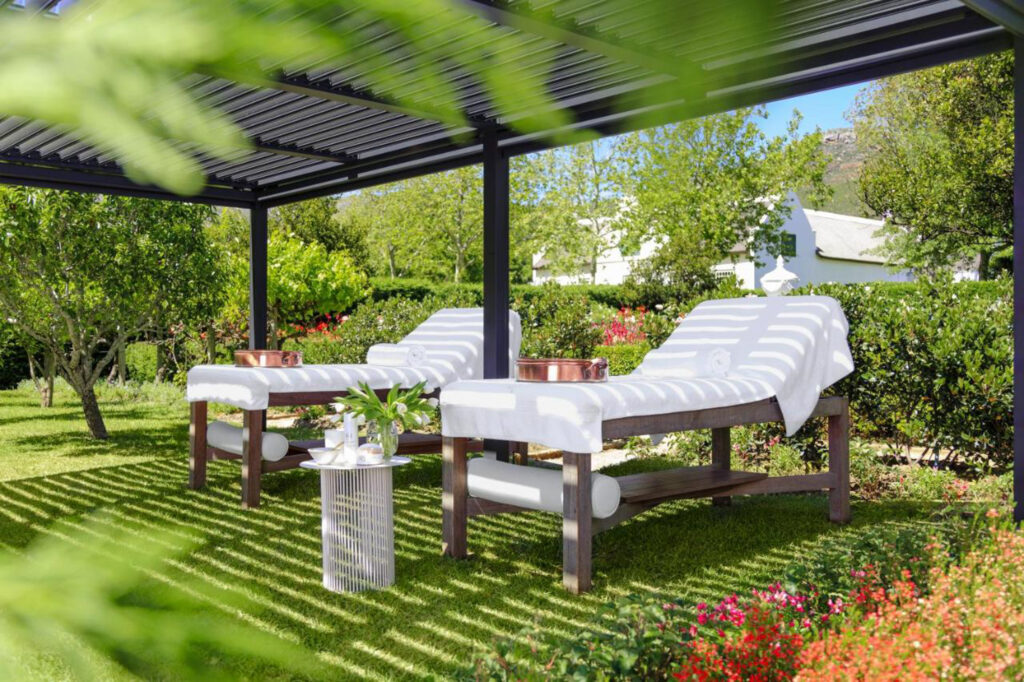 Ooutdoor spa beds at Steenberg Hotel