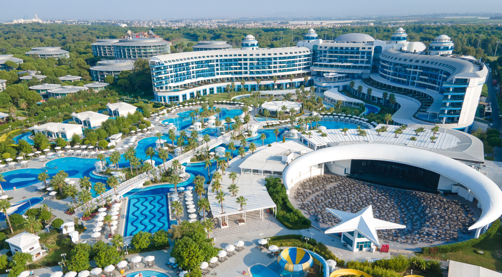 Aerial view of Sueno Hotels Deluxe Belek with outdoor pool