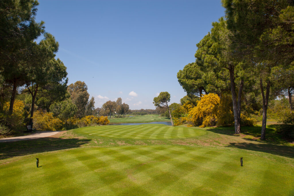 Tee box with trees around at PGA Sultan Golf Course