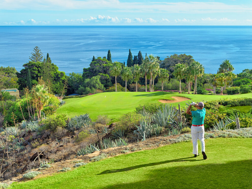 Person playing golf at Tecina Golf with ocean view