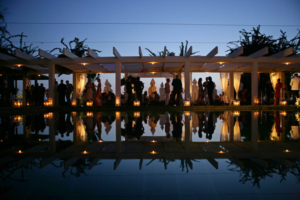 Outdoor area at Thanos Hotel Almyra at night