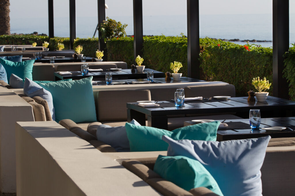 Outdoor dining at Thanos Hotel Almyra