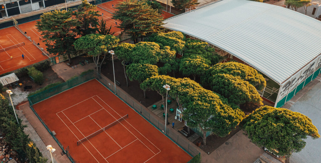 Aerial view of tennis courts at The Oitavos Hotel