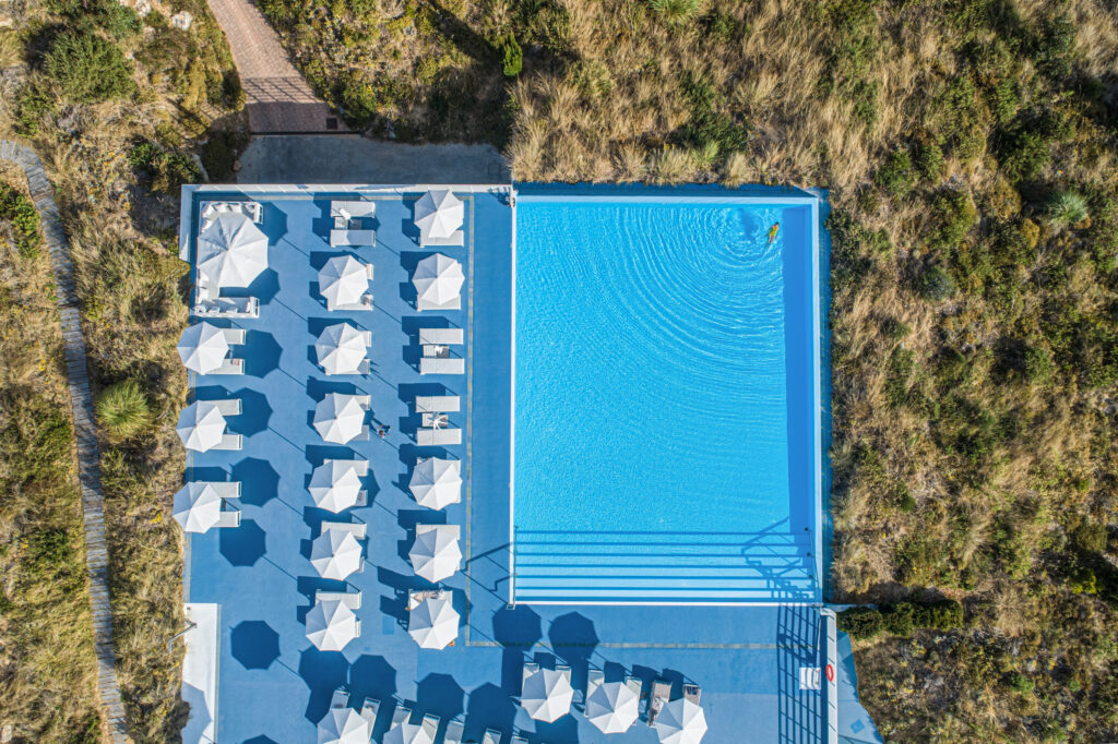 Aerial view of the outdoor pool at The Oitavos Hotel
