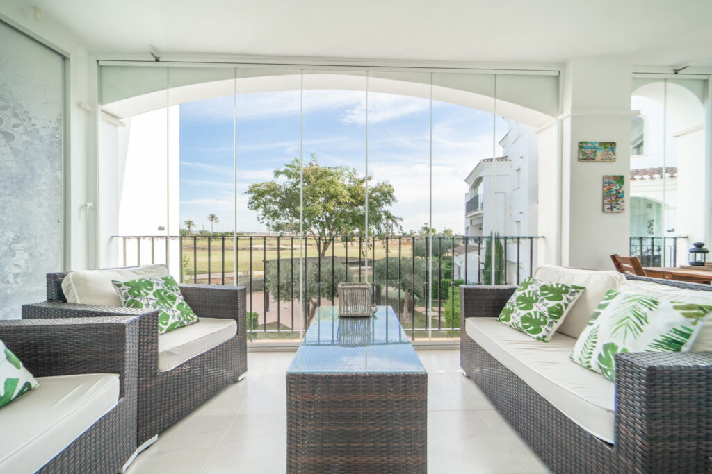 Outdoor seating area at The Residences at La Torre