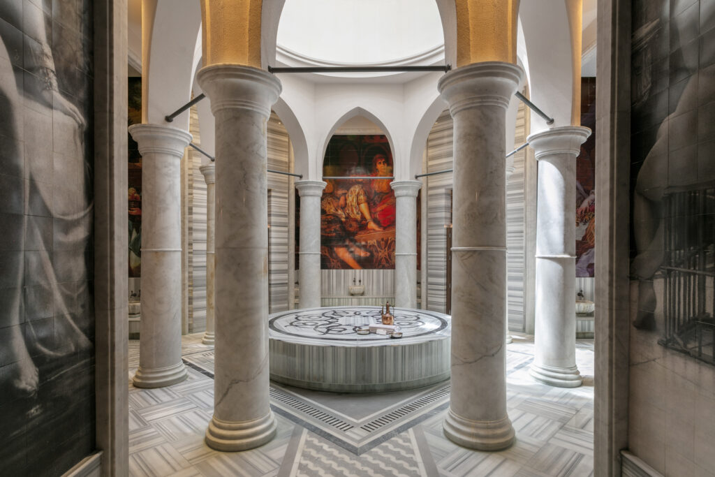 Marble pillars and art at Titanic Deluxe Golf Belek Hotel