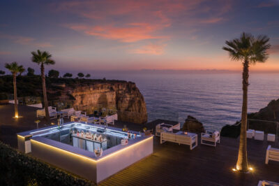 Outdoor bar at sunset at Tivoli Carvoeiro