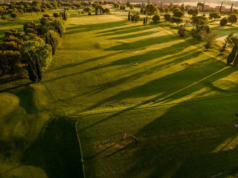 Aerial view of the Torremirona Golf Course driving range