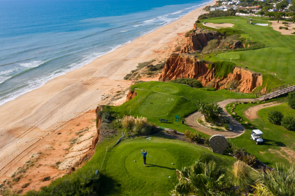 Tee box overlooking the beach at Vale do Lobo Royal Golf Course