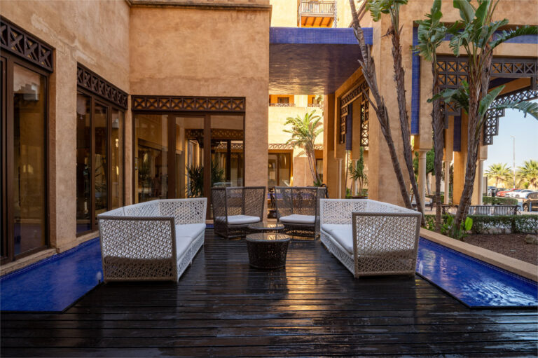 Outdoor patio seating at Vila Gale Isla Canela