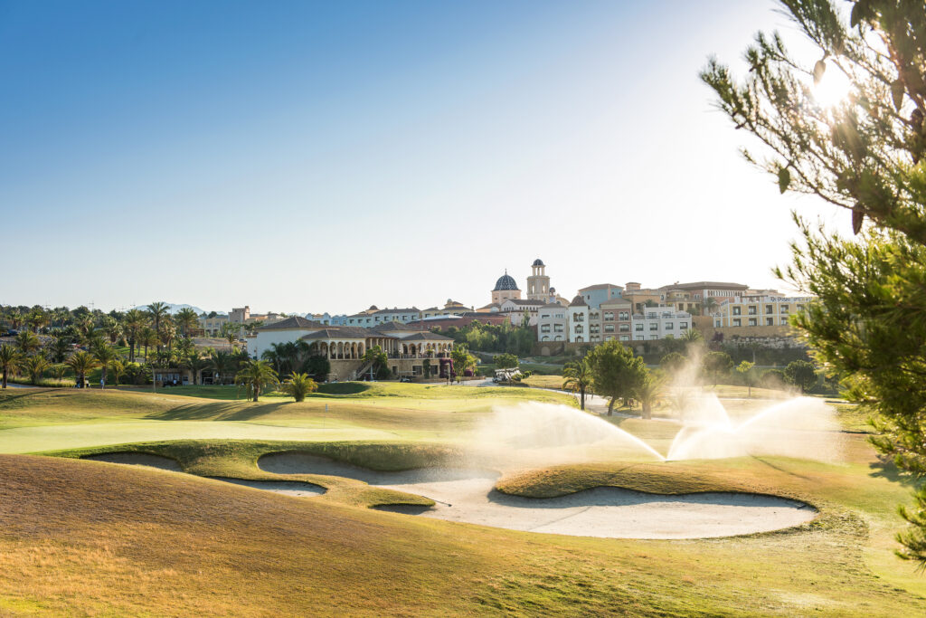 Bunkers with sprinkler on at Villaitana - Poniente Course