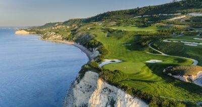 Thracian Cliffs Golf Course in Bulgaria. Cliff top view.