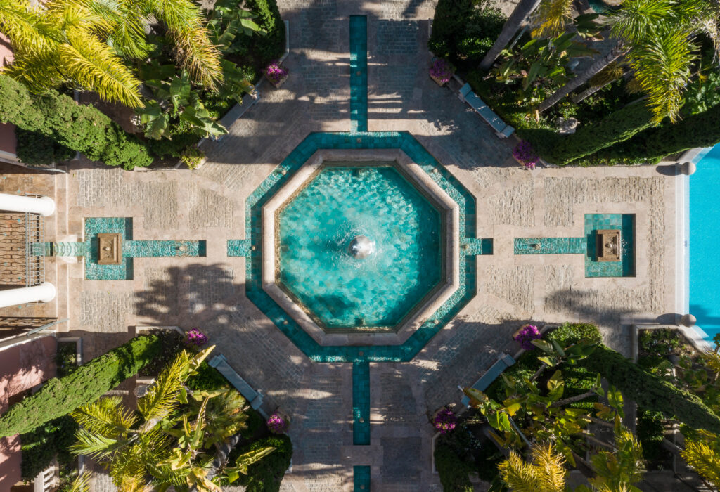 Birdseye view of fountain at Anantara Villa Padierna Palace Benahavis Marbella Resort