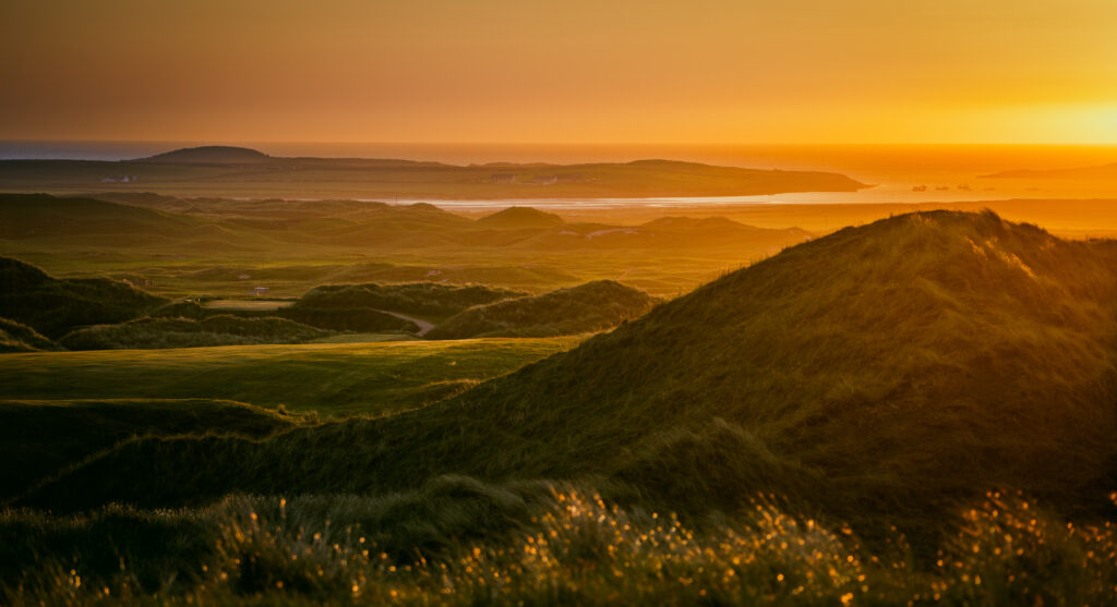 Fairway at Carne Golf Links at sunset