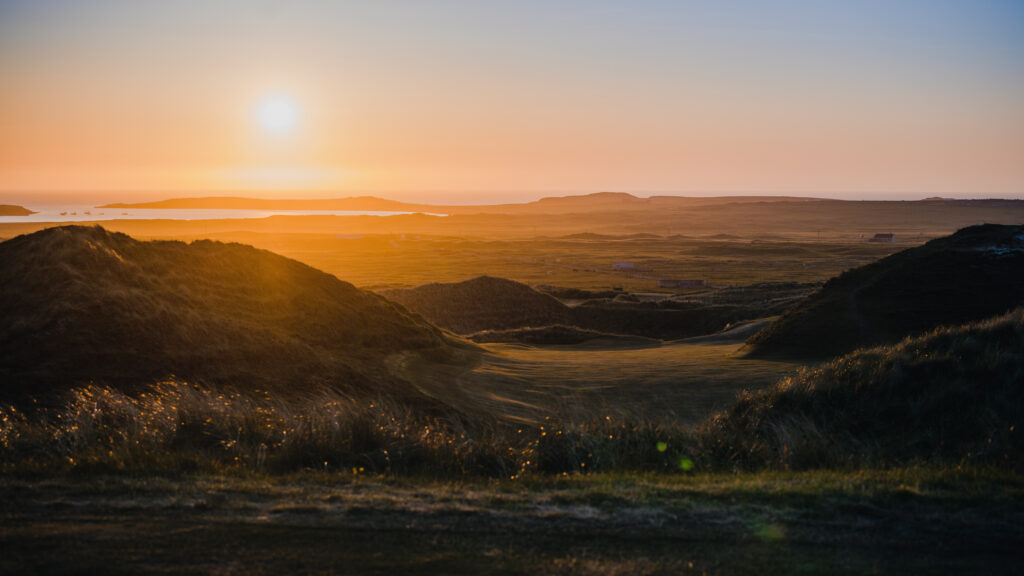 Fairway at Carne Golf Links at sunset