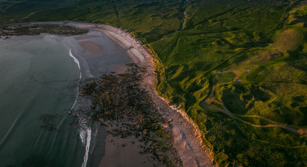 Aerial view of the beach at Carne Golf Links