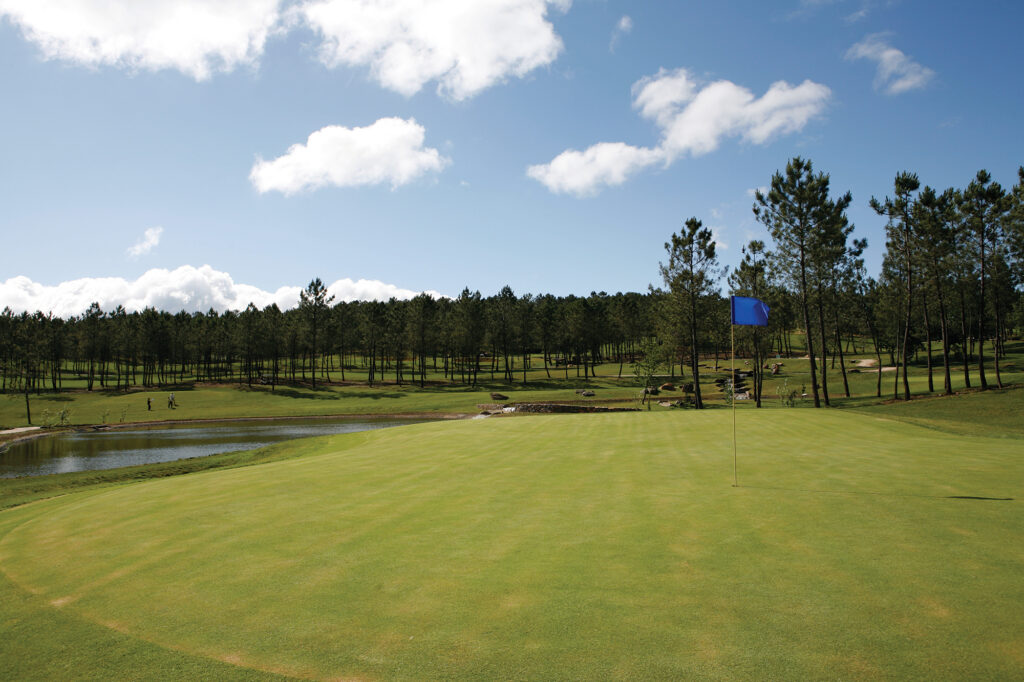 picture of a green at dolce camporeal golf course with trees in the background