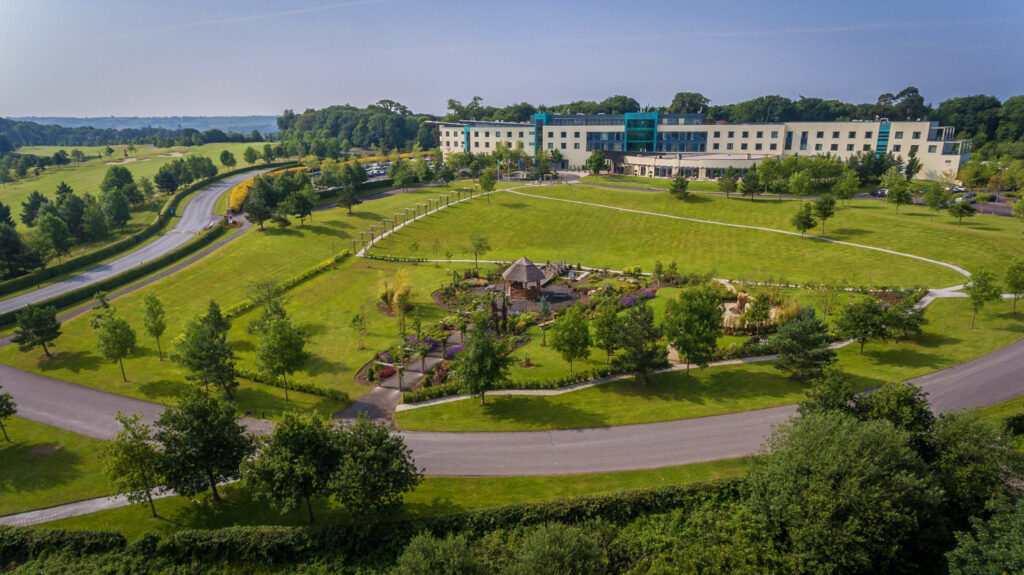 Aerial view of Fota Island Resort and gardens